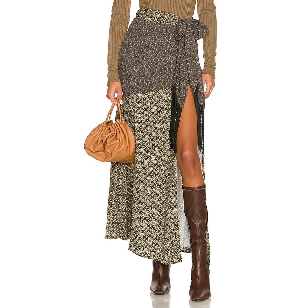 House of Harlow 1960 Olive and Brown Patterned Skirt